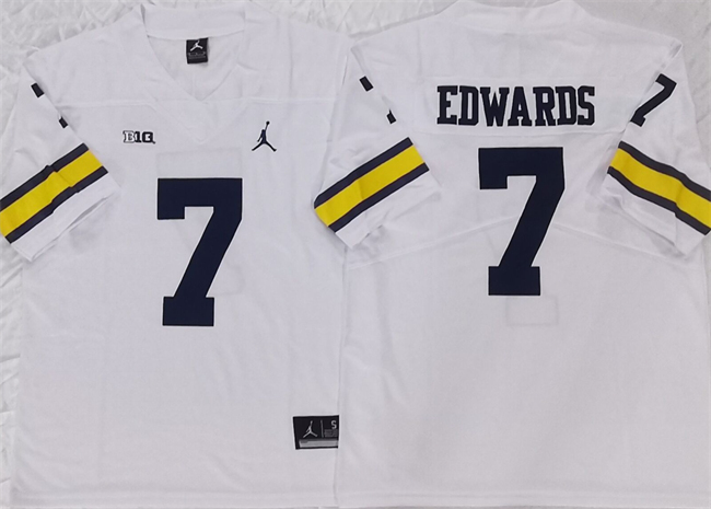 Men's Michigan Wolverines #7 Donovan Edwards White Stitched Jersey